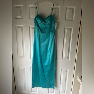 Oleg Cassini light turquoise padded satin like dress, size 8